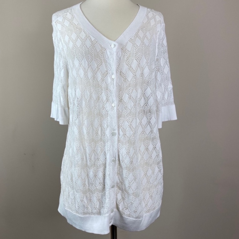 Talbots White Button Front cardigan blouse Size 12